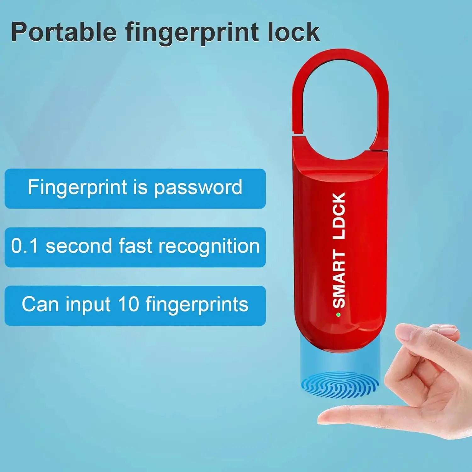 Simples Market mini smart fingerprint lock padlock, red, for school gym lockers