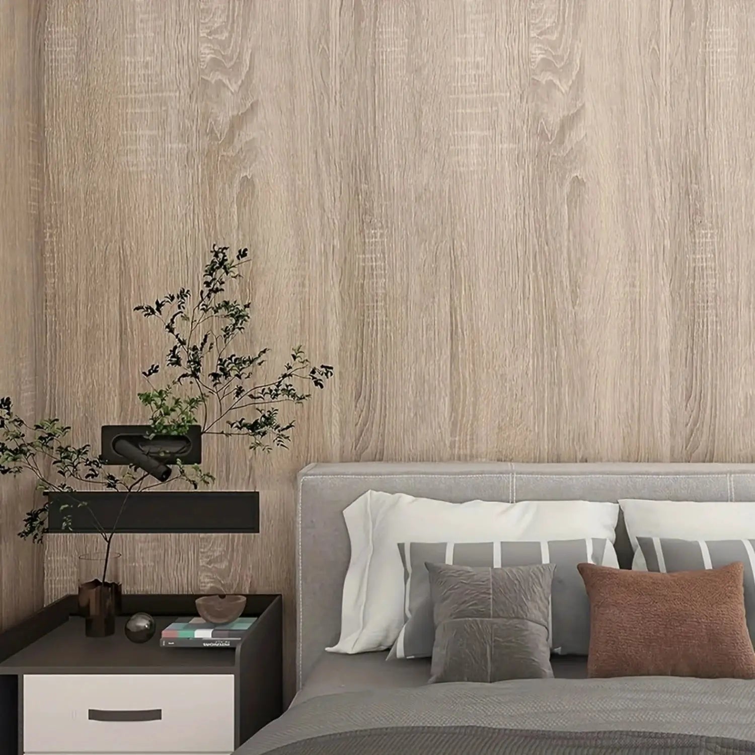 Simples Market wood grain vinyl wallpaper, 55cm wide, light beige-brown, self-adhesive and waterproof wallcovering