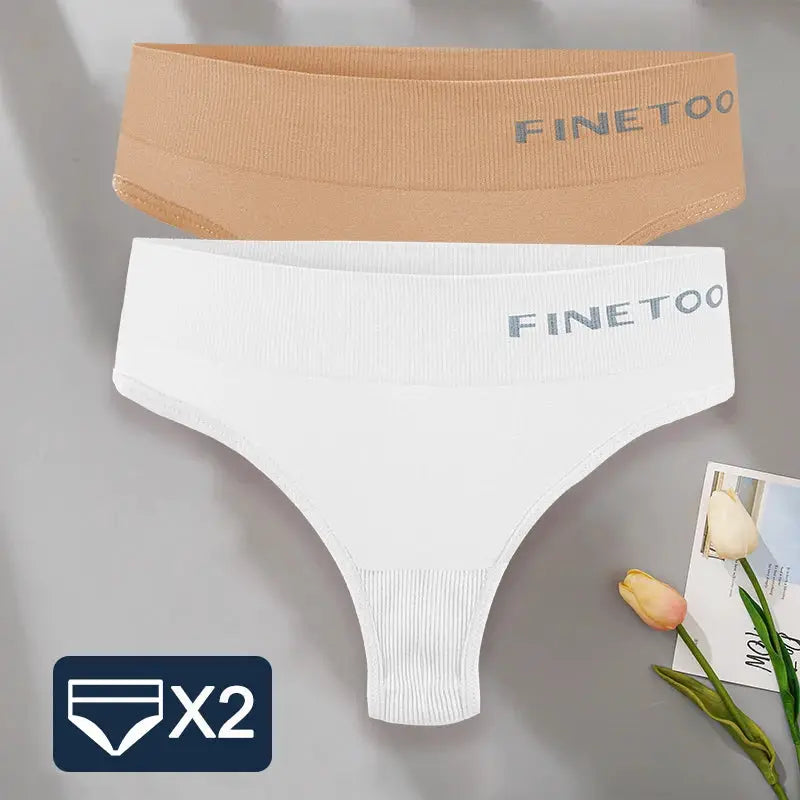 FINETOO 2-pack high-waist thong panties for women in nude and white
