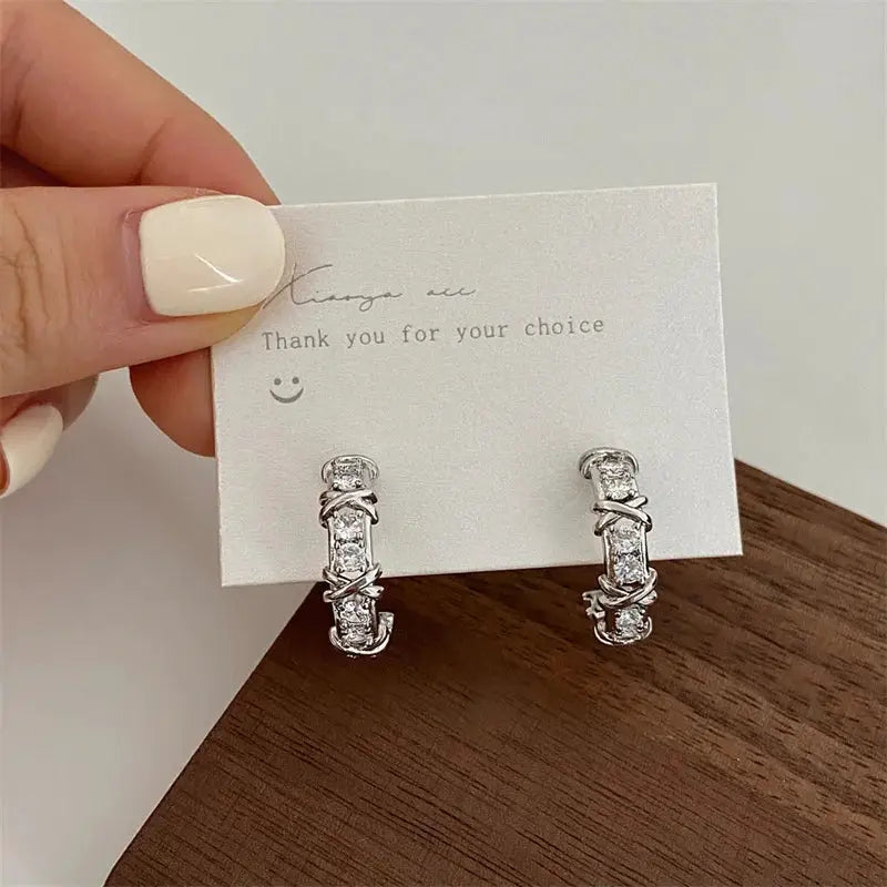 Women Stud Earrings Cubic Zirconia Cross Geometric Design Korean Fashion Jewelry Gift Wholesale