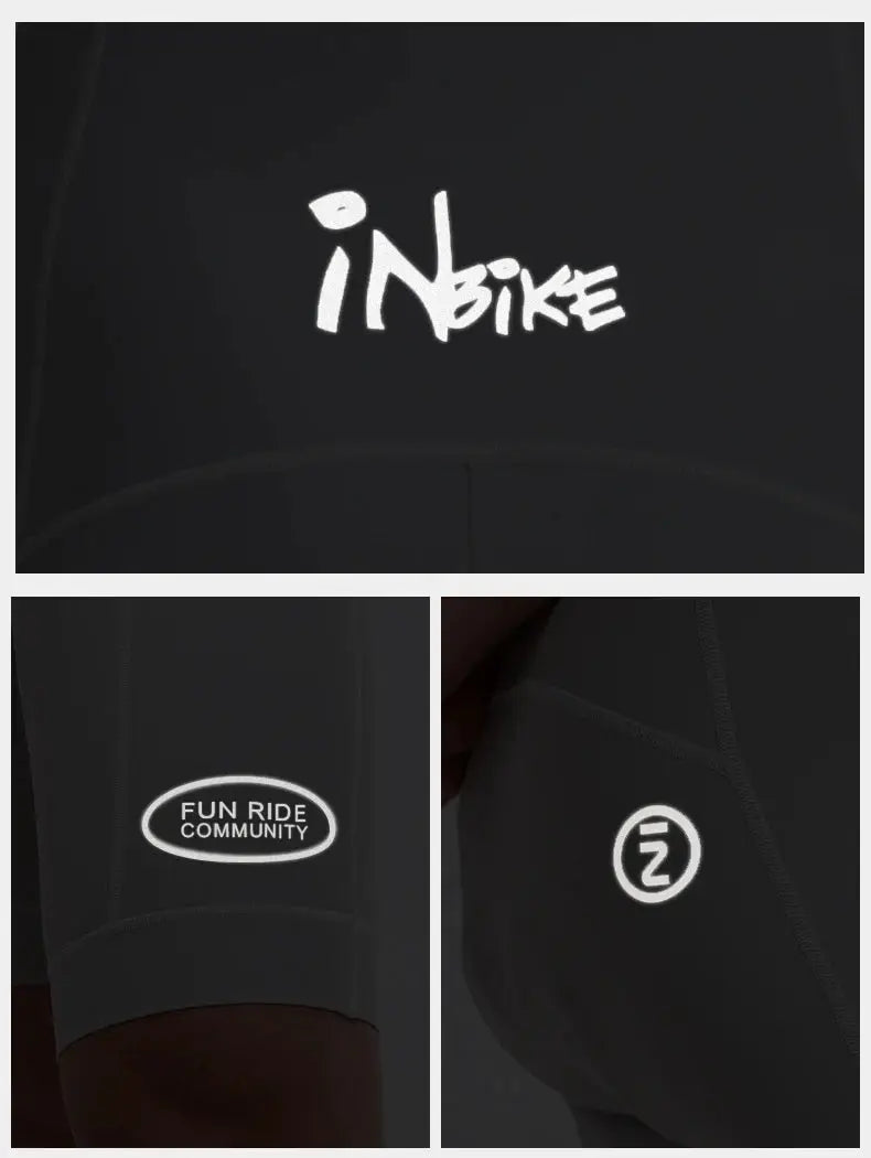 INBIKE 2025 men's cycling bib shorts, black high-waisted with pockets; features FUN RIDE COMMUNITY logo and Z emblem