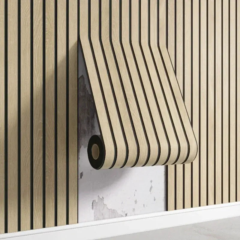 3M New Grille 3D wood-grain wall sticker roll, beige vertical slat wallpaper, self-adhesive and waterproof