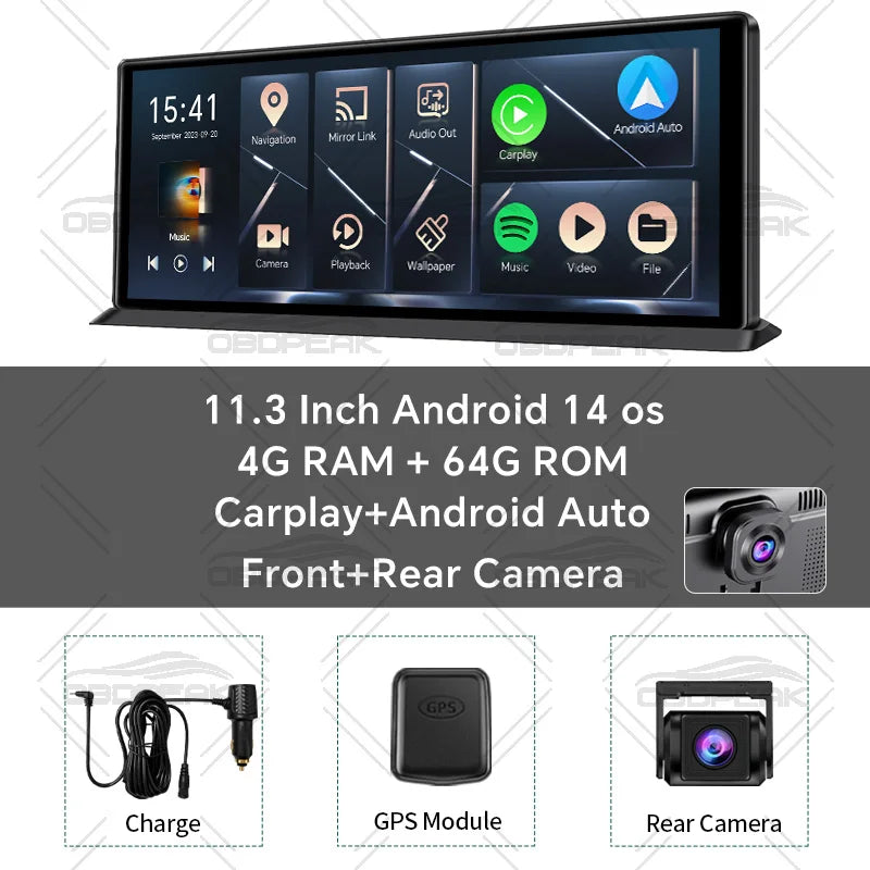 K60 Pro 11.3 Inch Android 14 AI Dash Cam Rear View Mirror GPS CarPlay
