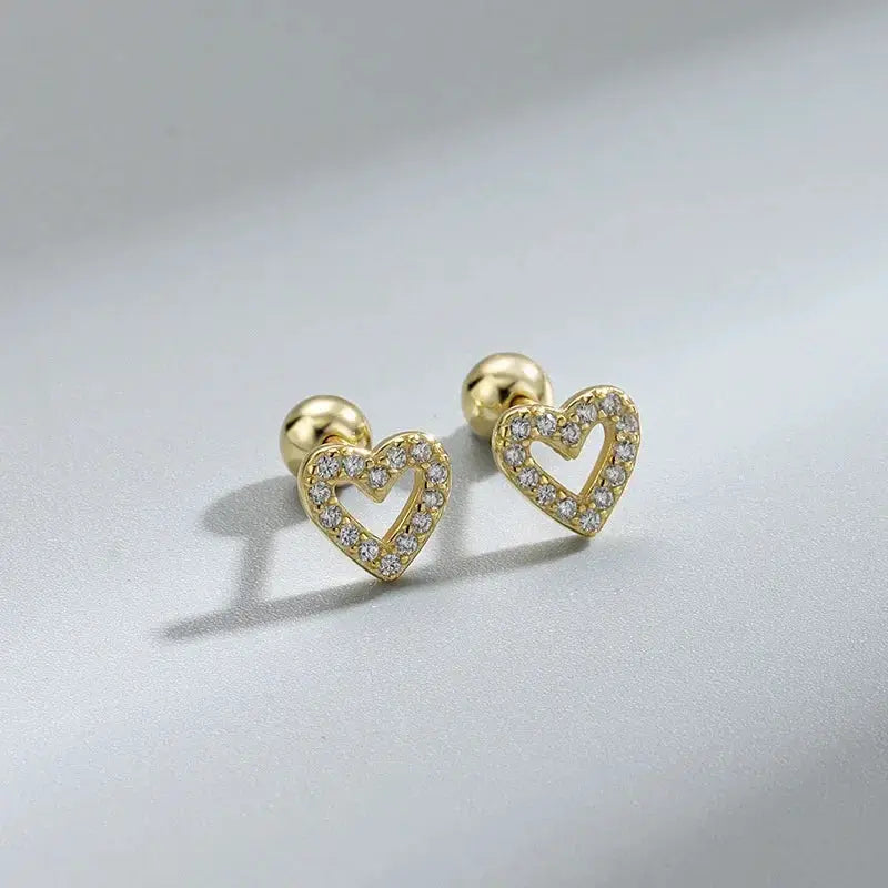 Hypoallergenic Heart Stud Earrings For Women Girls Screw Back Cartilage Helix Piercing Jewelry Gifts