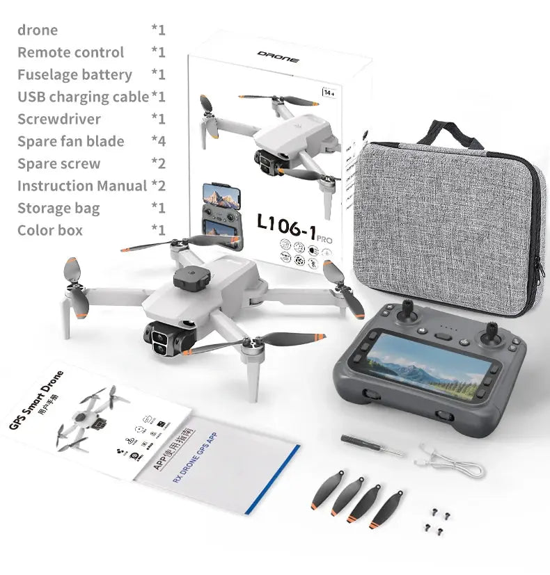 Simples Market L106-1PRO GPS drone with 4K camera, remote with screen, carry case