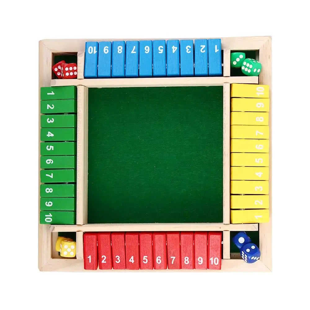 Wooden Arithmetic Dice Board Game Four Sided Flip Card Toy for Four Players Party Numbers Challenge