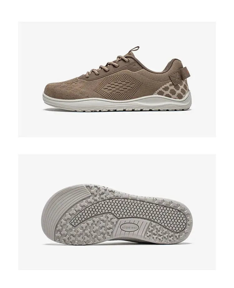 HOBIBEAR Knit Barefoot Shoes, taupe unisex zero-drop wide-toe sneaker, breathable casual walking shoe