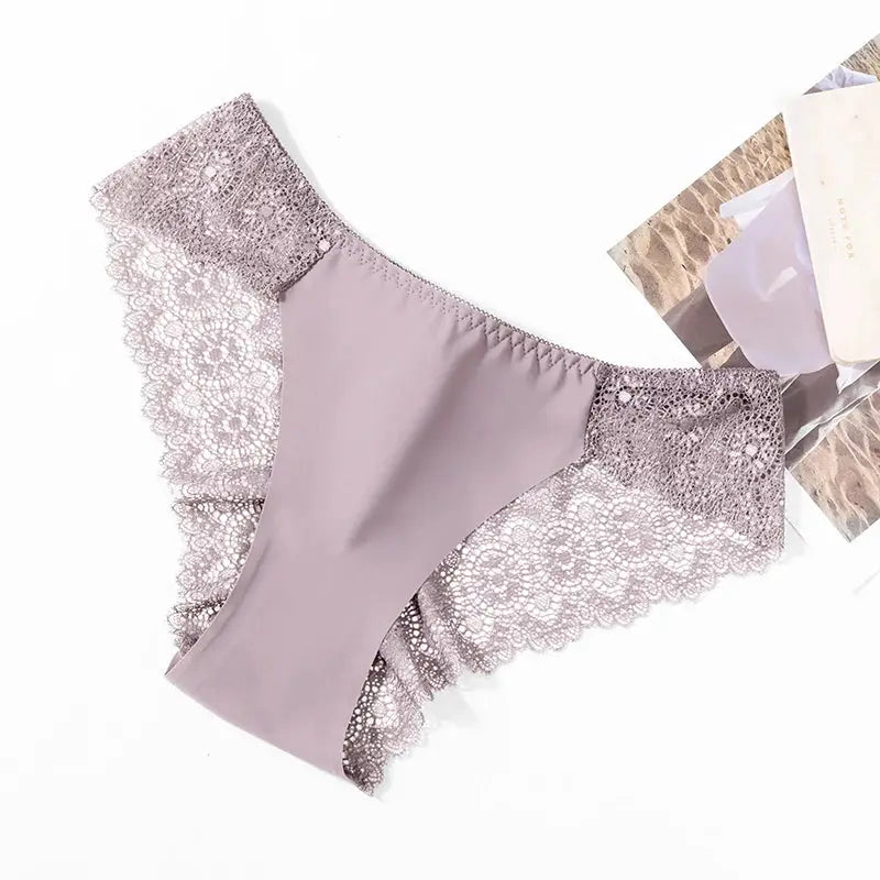 Panties by Simples Market in lavender silk satin with lace trim, breathable soft briefs
