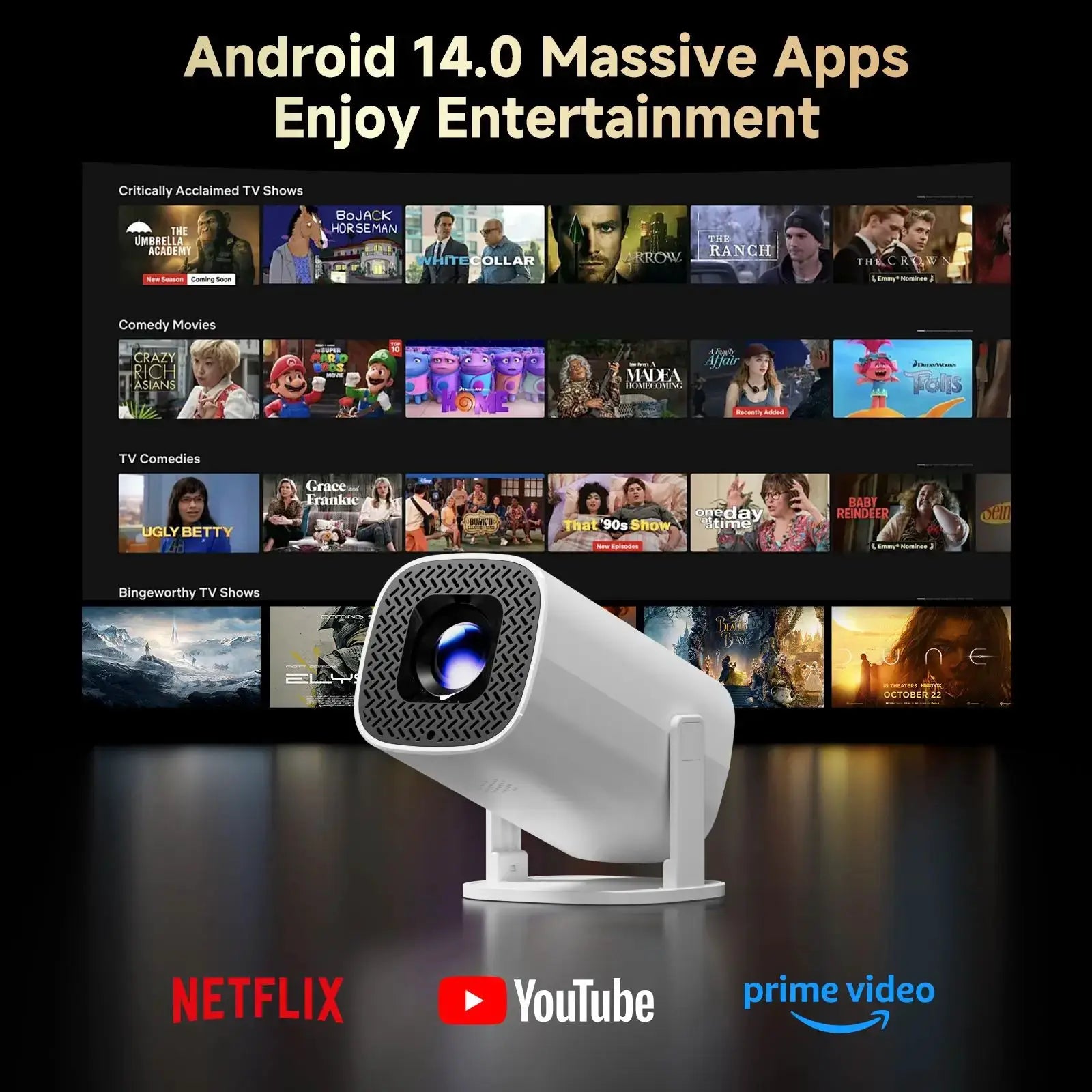 P30PRO Android 14 Smart Mini Projector WiFi 6 Bluetooth 5.0 4K Support