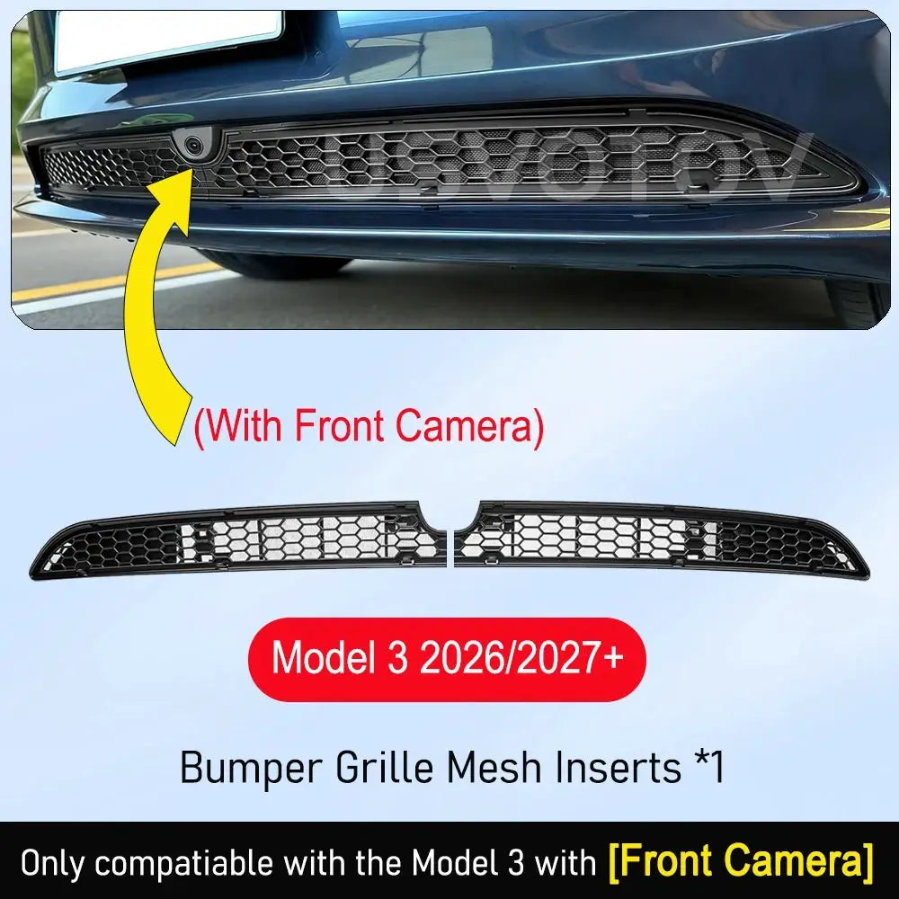 Bumper Grille Mesh Inserts for Tesla Model 3 2026/2027+ with front camera by Simples Market