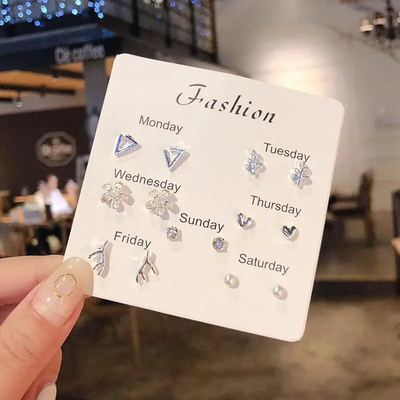 New S925 Silver Needle Stud Earrings Set For Women Girls Simple Cute Exquisite Mini Jewelry Gift Wholesale Direct Sales