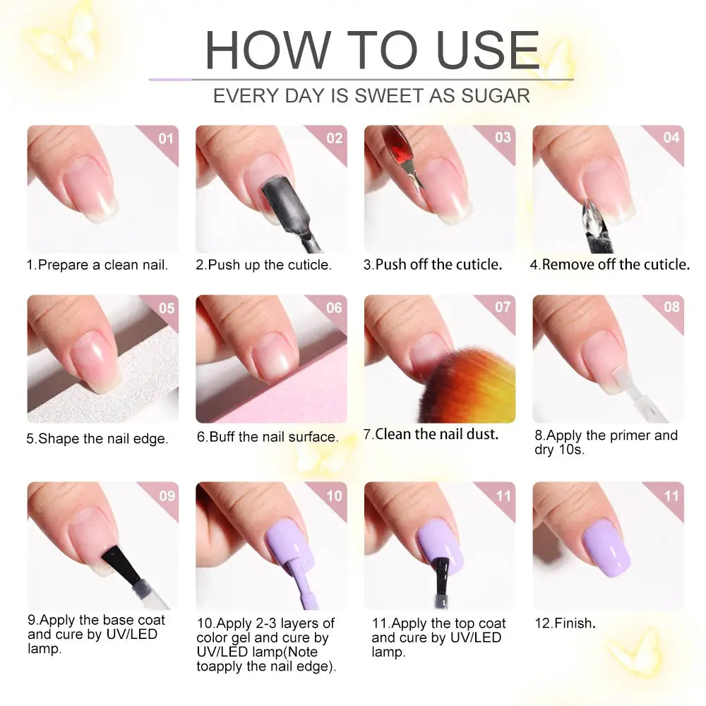 LIMEGIRL Gel Nail Polish Kit with UV LED lamp and step-by-step usage guide