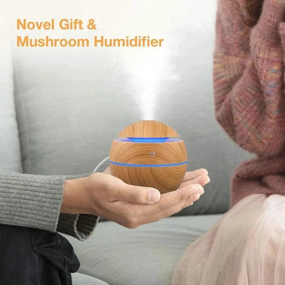 Wood Grain Ultrasonic Humidifier And Essential Oil Diffuser For Bedroom With Cool Mist Aromatherapy