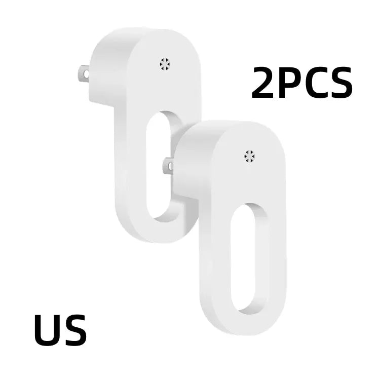 Two white US plug wall night lights in a compact curved twin-pack design