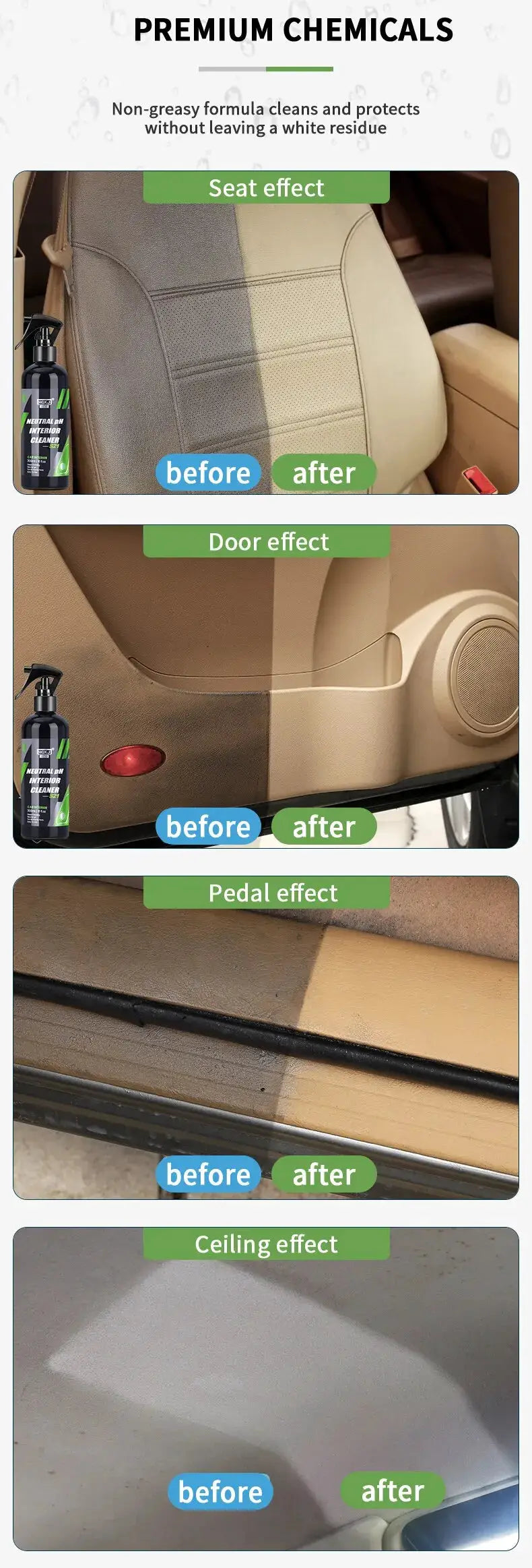 Interior cleaner foam spray by Simples Market, neutral pH water-free car cleaner for seats, dash and roof