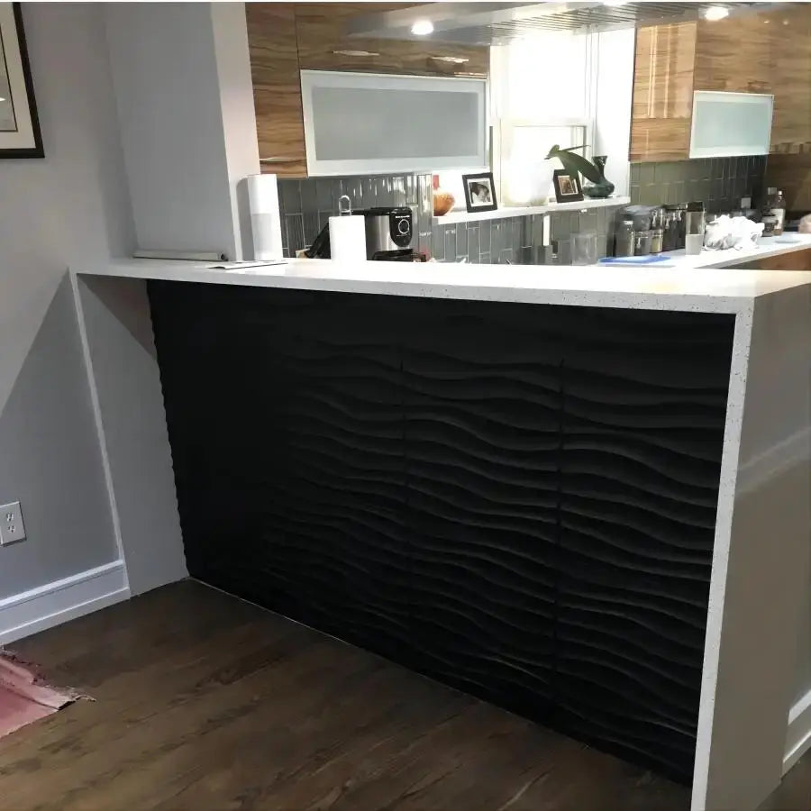 3D textured wall panels with black wave pattern, 12–20 pcs, 30x30cm, Simples Market indoor decor