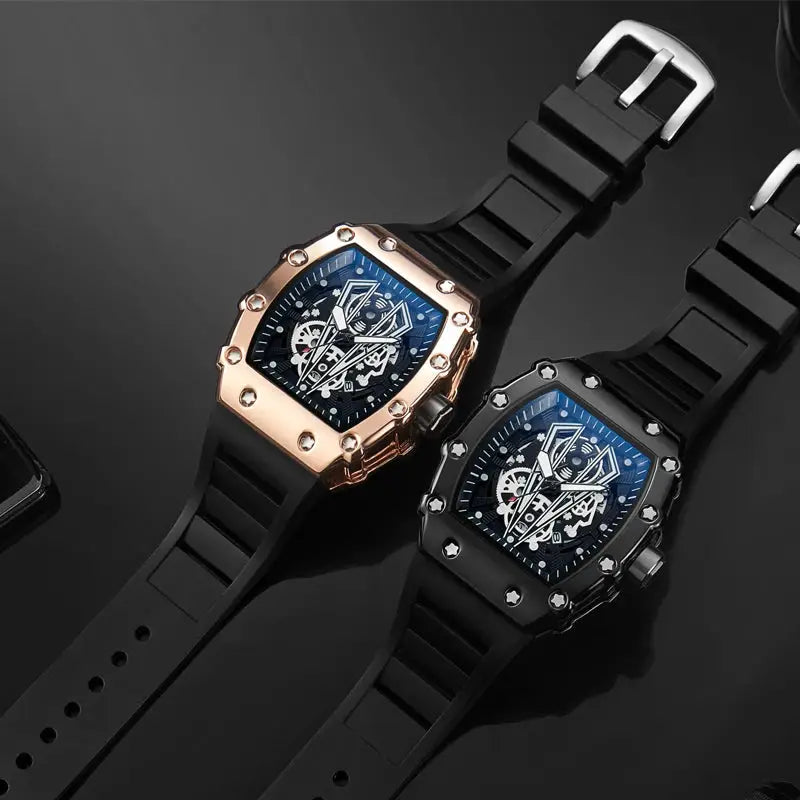 Large Dial Square Luminous Quartz Watch For Men Waterproof Sport Timepiece With Durable Alloy Case Rubber Strap