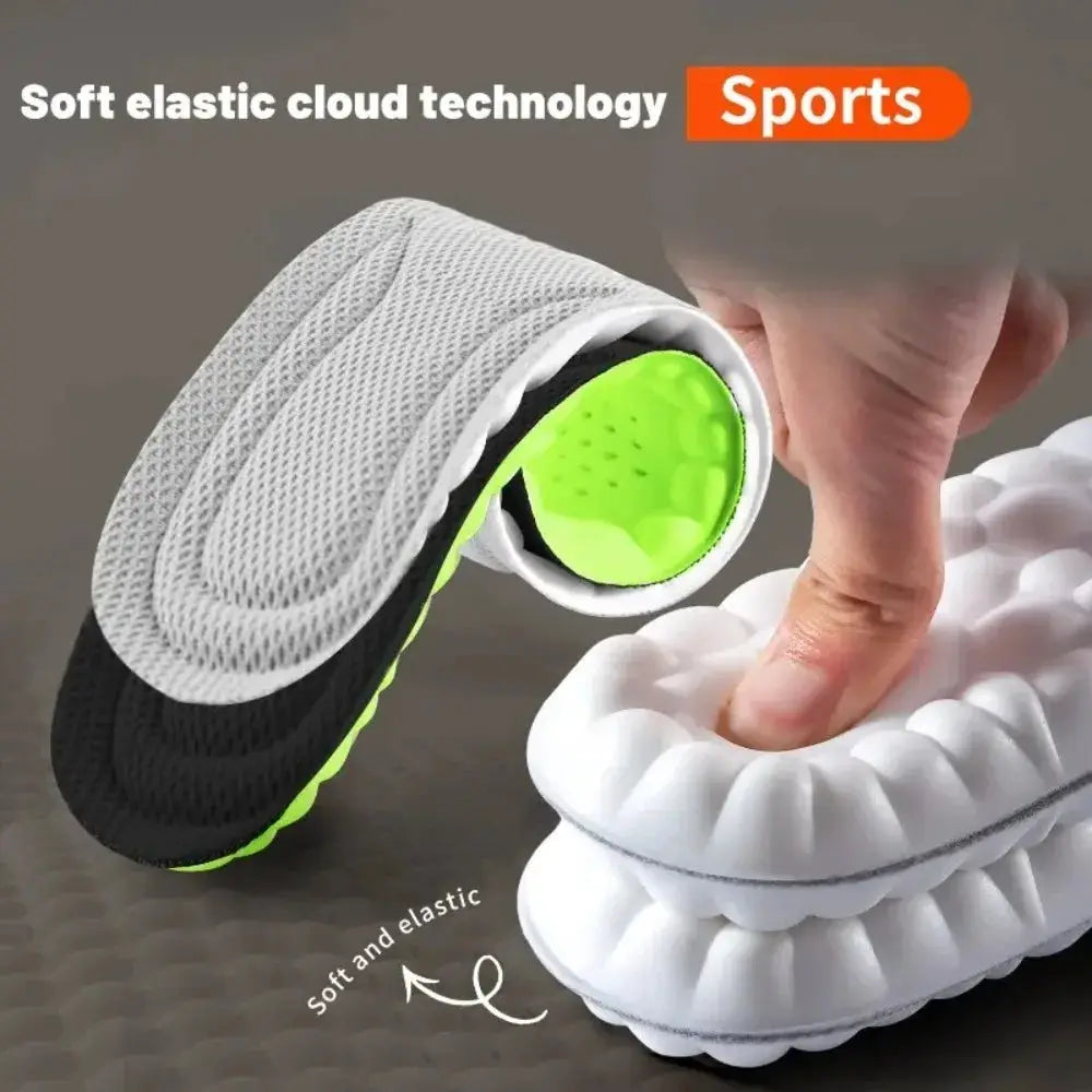 4D Elastic Shock Absorption Insoles For Running And Sports Breathable Bamboo Anti Bacterial Odor Control Universal Fit