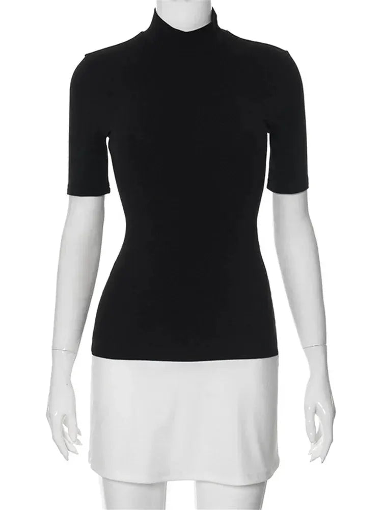 Tossy Summer Mini Dress High Waist Short Sleeve Bodycon Patchwork