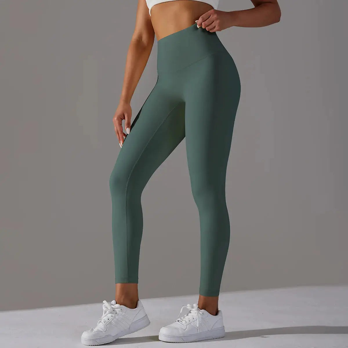 High Waist Naked Feeling Leggings by Simples Market, green women's fitness leggings for gym and yoga