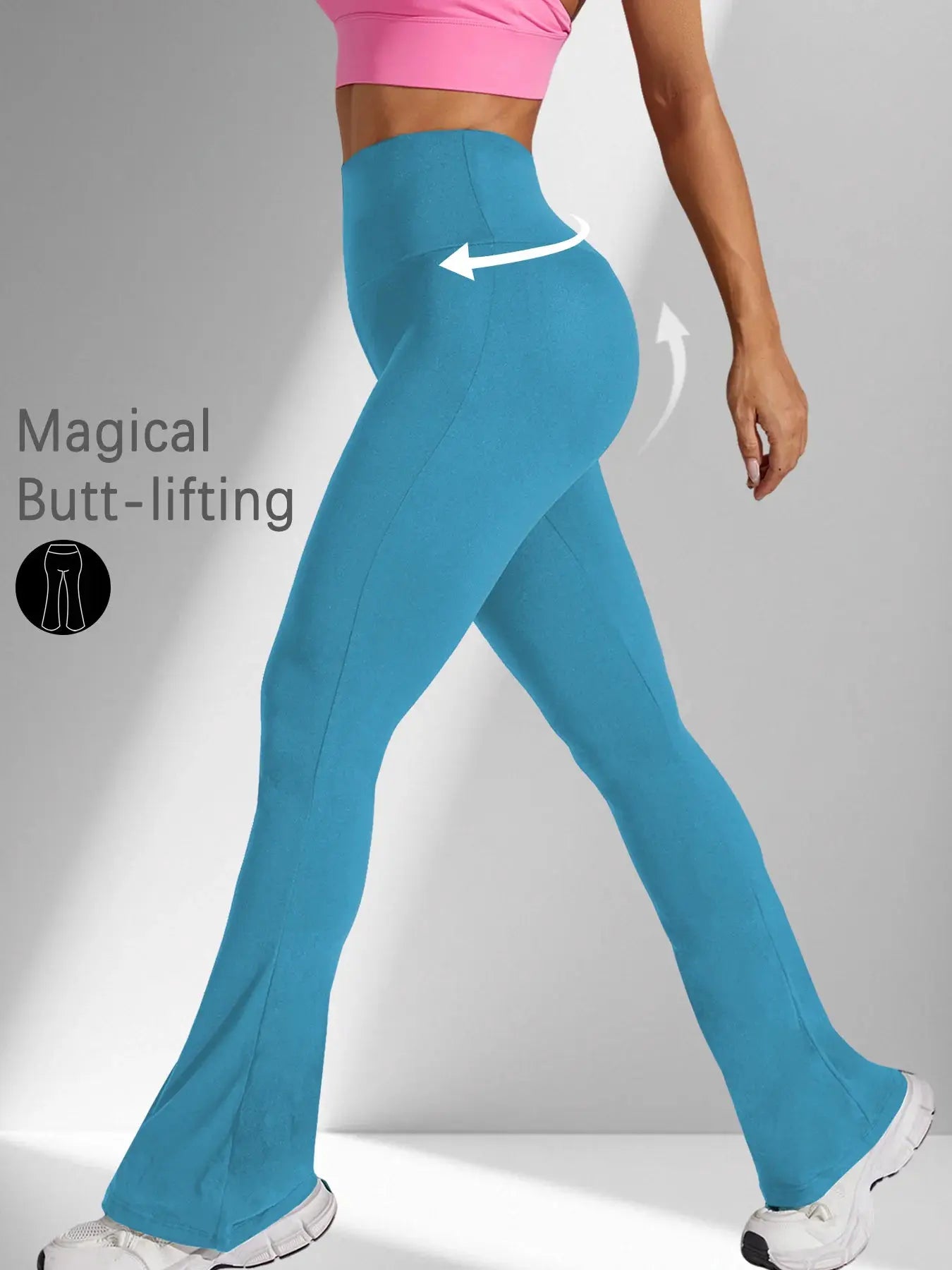 Simples Market women's high-waisted blue flare yoga pants with tummy control and soft stretch for workouts