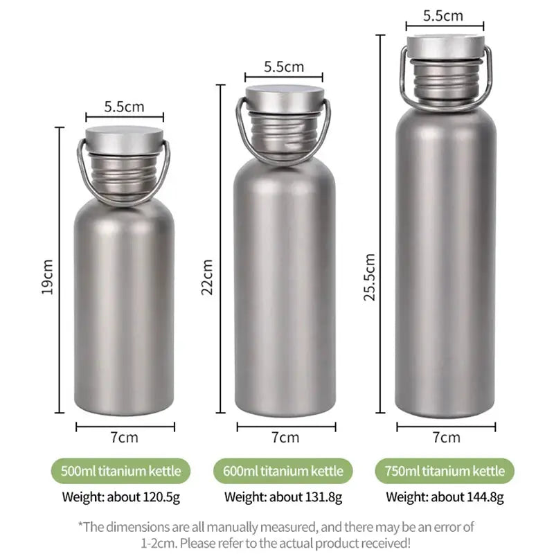 Titanium Water Bottle 600ml 750ml Outdoor Camping Hiking Cycling Sports Travel Durable Purity