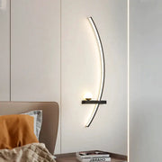 LED wall lamp curved black arc with warm LED glow, wall-mounted bedside living room fixture, 55/105 cm
