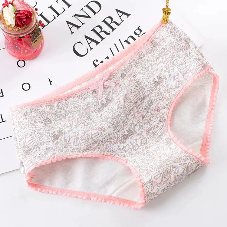 Women's cotton seamless panties with pink trim and a small bow, Simples Market