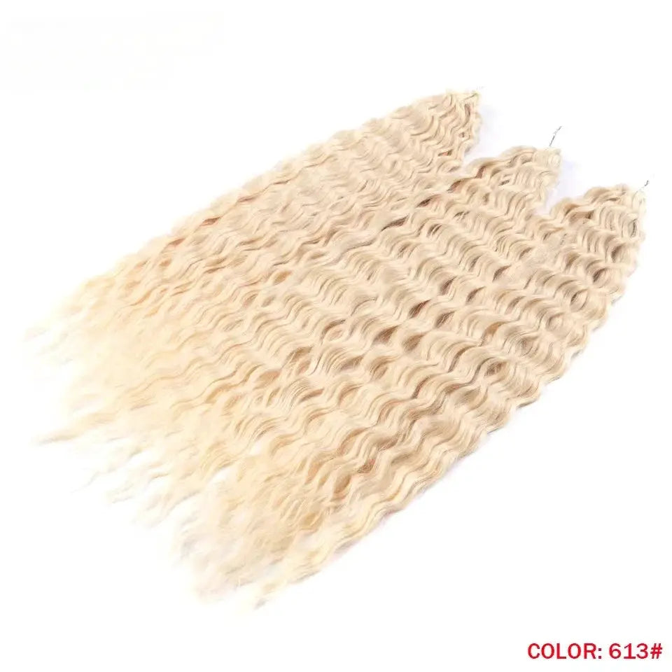 Ariel Synthetic Twist Crochet Hair by Simples Market, 22in water-wave extensions, color 613 blonde, 3 bundles