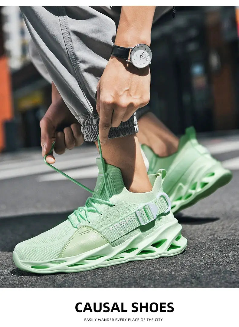 Simples Market sneakers: mint green mesh athletic casual shoes with a thick sculpted sole