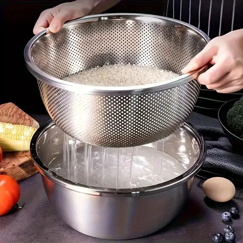 KitchenCraft Stainless Steel Colander Set Two Piece Heavy Duty Strainer For Vegetables Fruits And Pasta