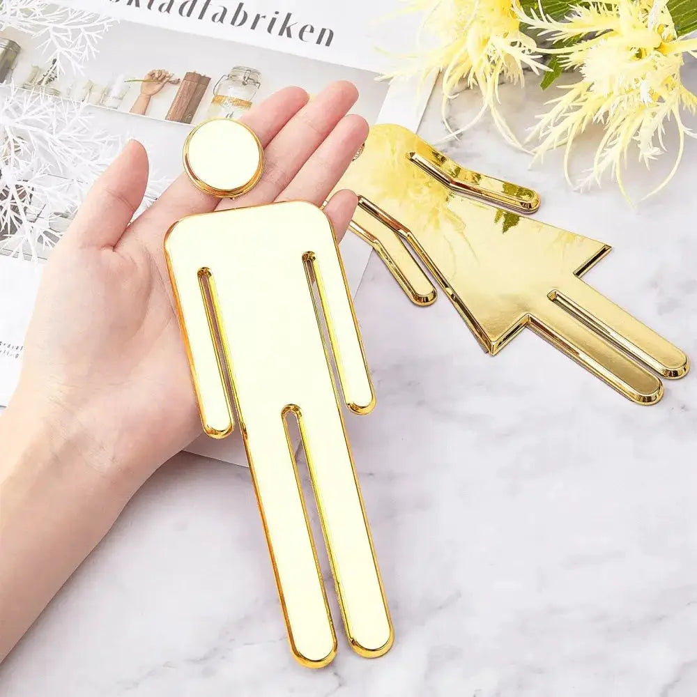 Door signs by Simples Market: gold 3D toilet signs set of 3 for restroom, male and female figures, removable wall decor