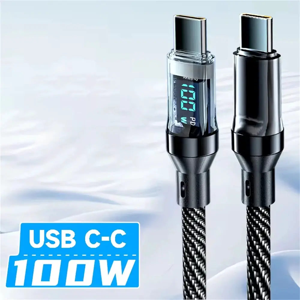 NNBILI 100W USB-C to USB-C and USB-A to USB-C braided black cables with LED display, 2-pack