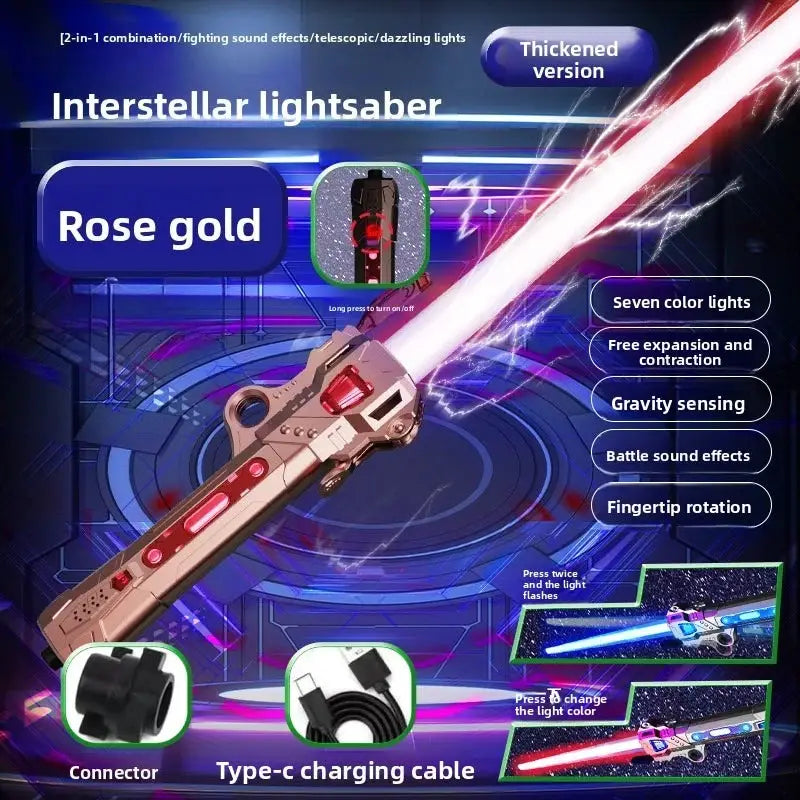 Children Colorful Glowing Telescopic Sword Toy 2 In 1 Light Up Laser Sword With Music Rotating Decompression Toy