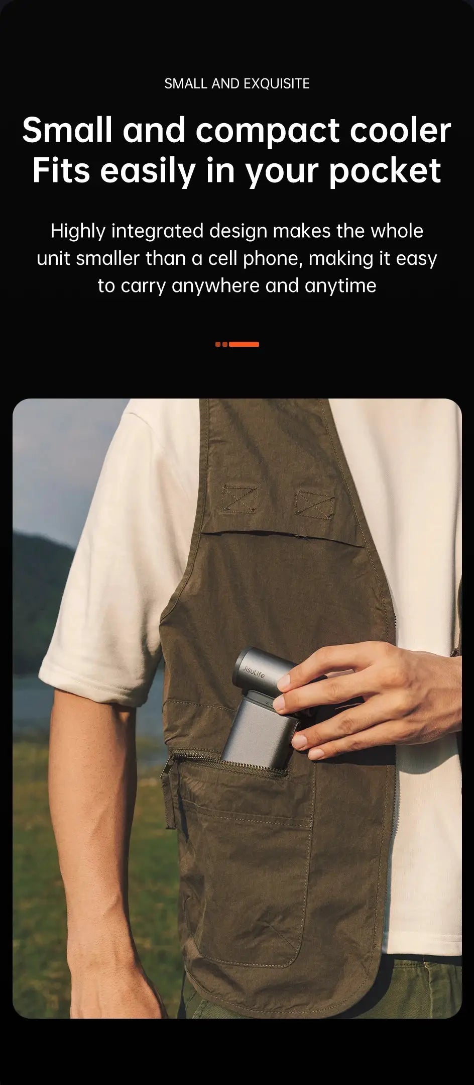 JISULIFE portable turbo handheld fan, gray compact design