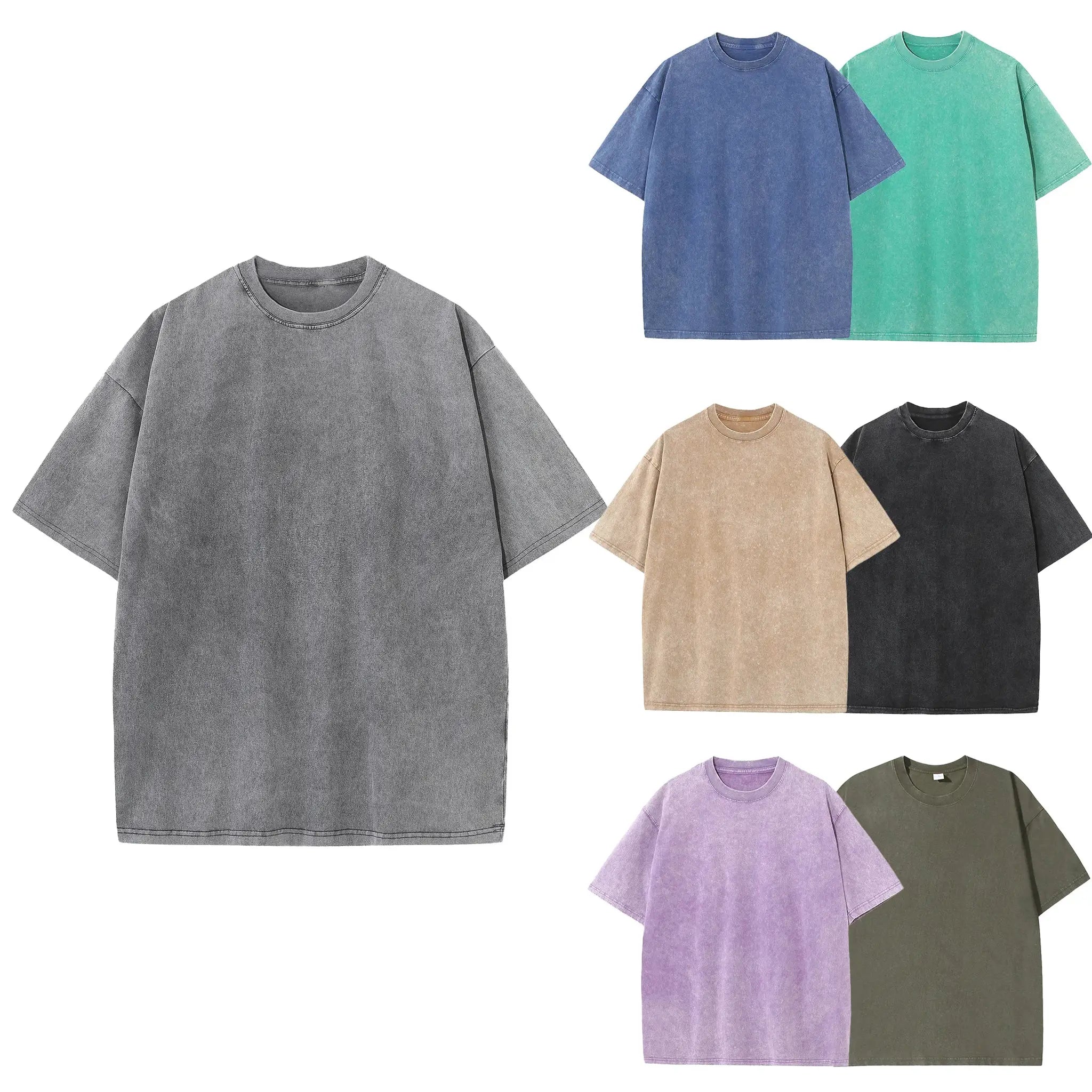 Men's Summer Pure Cotton Distressed Retro Drop Shoulder T Shirt Solid Color Loose Casual Breathable Tops