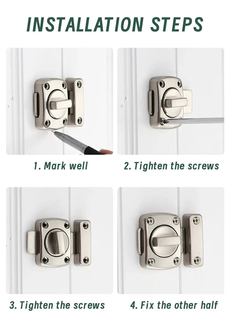 Door latch lock with rotating bolt in brushed metal finish; 1pc home security latch