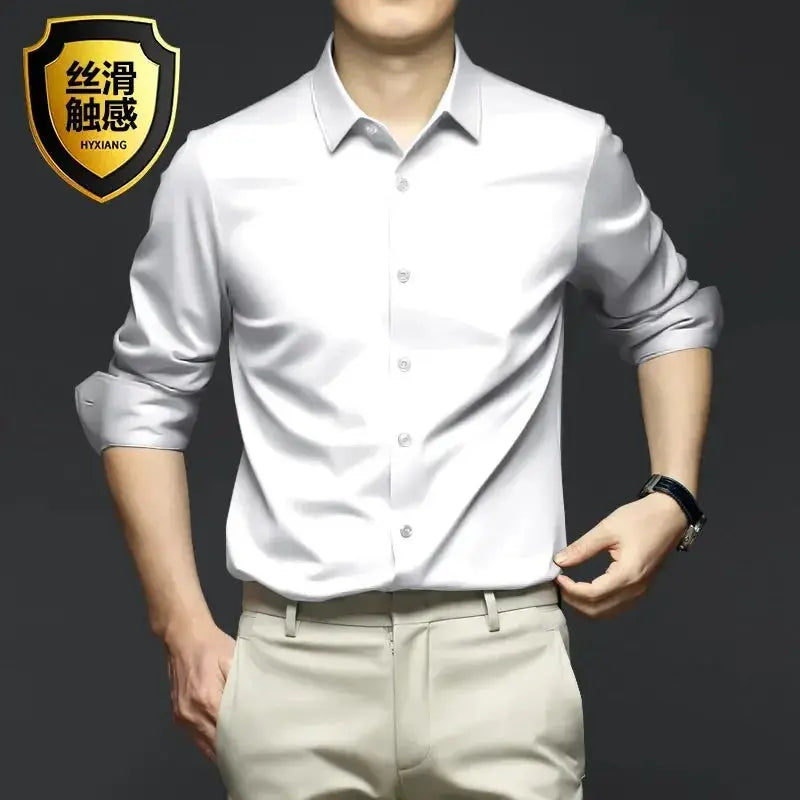 Mens Long Sleeve Non Iron Wrinkle Resistant Dress Shirt White For Business Professional Casual Wear S To 5XL