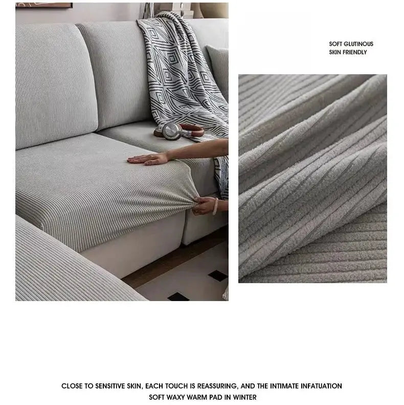 Simples Market thicken stripe jacquard stretch sofa seat cushion cover, gray, removable and washable, furniture protector