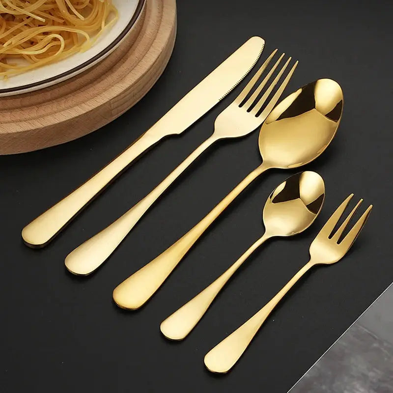 Golden Stainless Steel Tableware Set 6 Or 30 Piece Western Style Cutlery Knife Fork Spoon For Hotels Restaurants