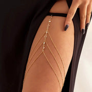 Boho Elastic Band Crystal Leg Chain For Women Multilayer Tassel Adjustable Beach Body Jewelry