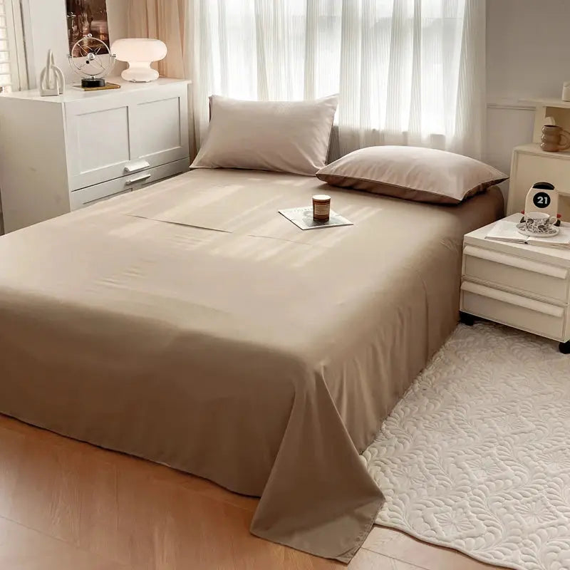 Simples Market 4-piece beige solid color brush fabric bed set with duvet cover and pillowcases, queen size