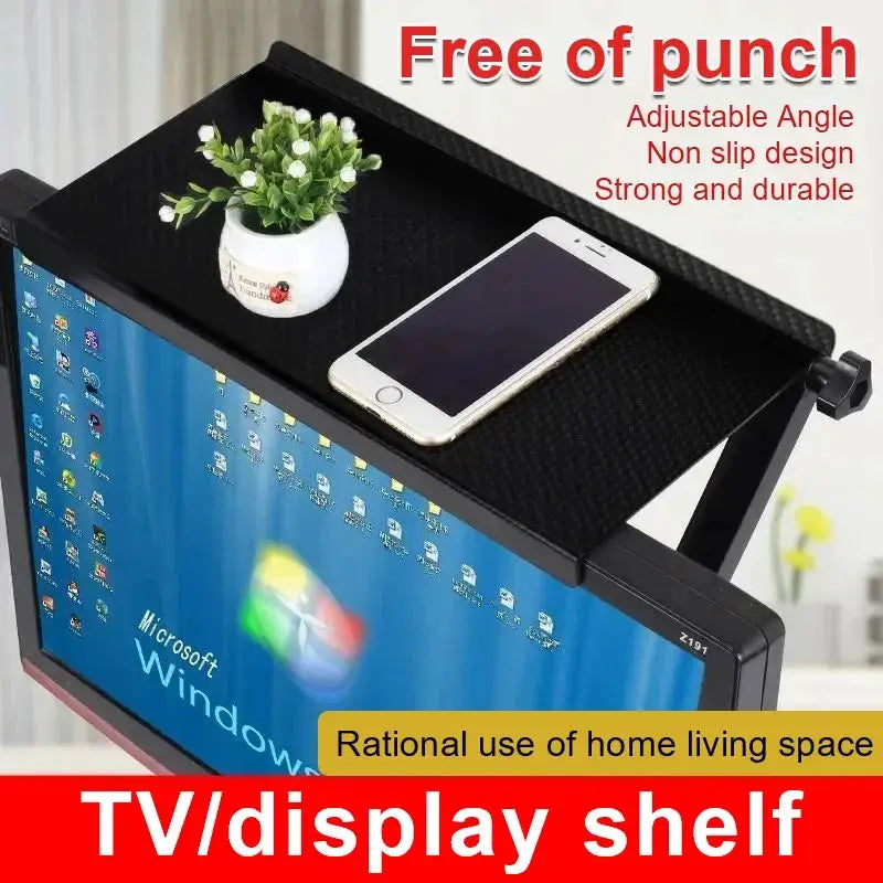 TV Screen Top Storage Shelf Adjustable Monitor Rack Computer Desktop Display Stand Router Organizer Home Office