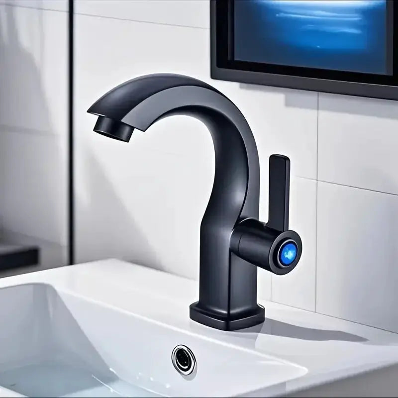 Matte Black Single Hole Bathroom Sink Faucet With Side Spray Ergonomic Curved Nozzle Deck Mounted Easy To Install