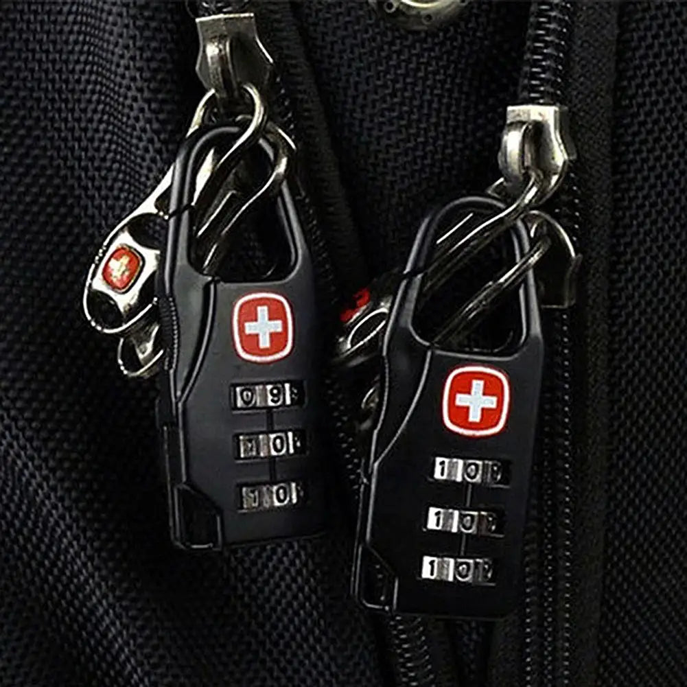 Simples Market black mini combination padlocks (2) with red cross logo on zipper bag