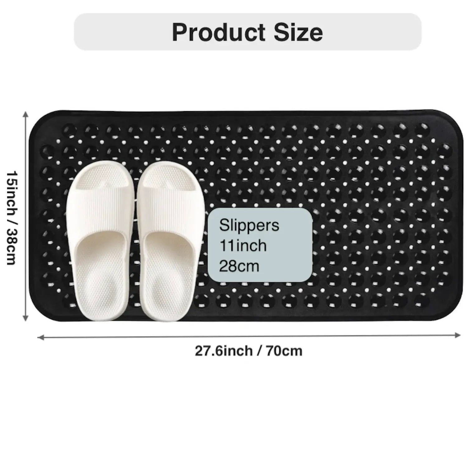 Simples Market PVC non-slip bath mat with suction cups and drain holes, 15x27.6in, with 2 white slippers