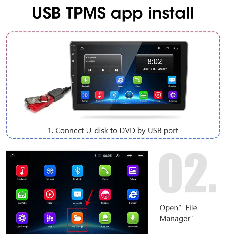 JMCQ USB Android TPMS display with internal/external 5-sensor system for car navigation by Simples Market