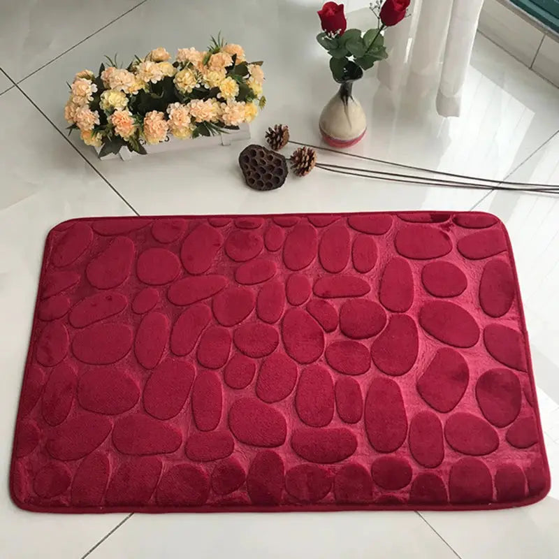 CobbleSafe Cobblestone Embossed Memory Foam Bath Mat With Non Slip Backing For Superior Absorption
