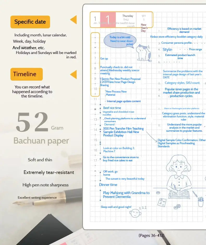 Kinbor planner notebook by Simples Market, A5/A6 full-year agenda with daily timeline and weekly plan