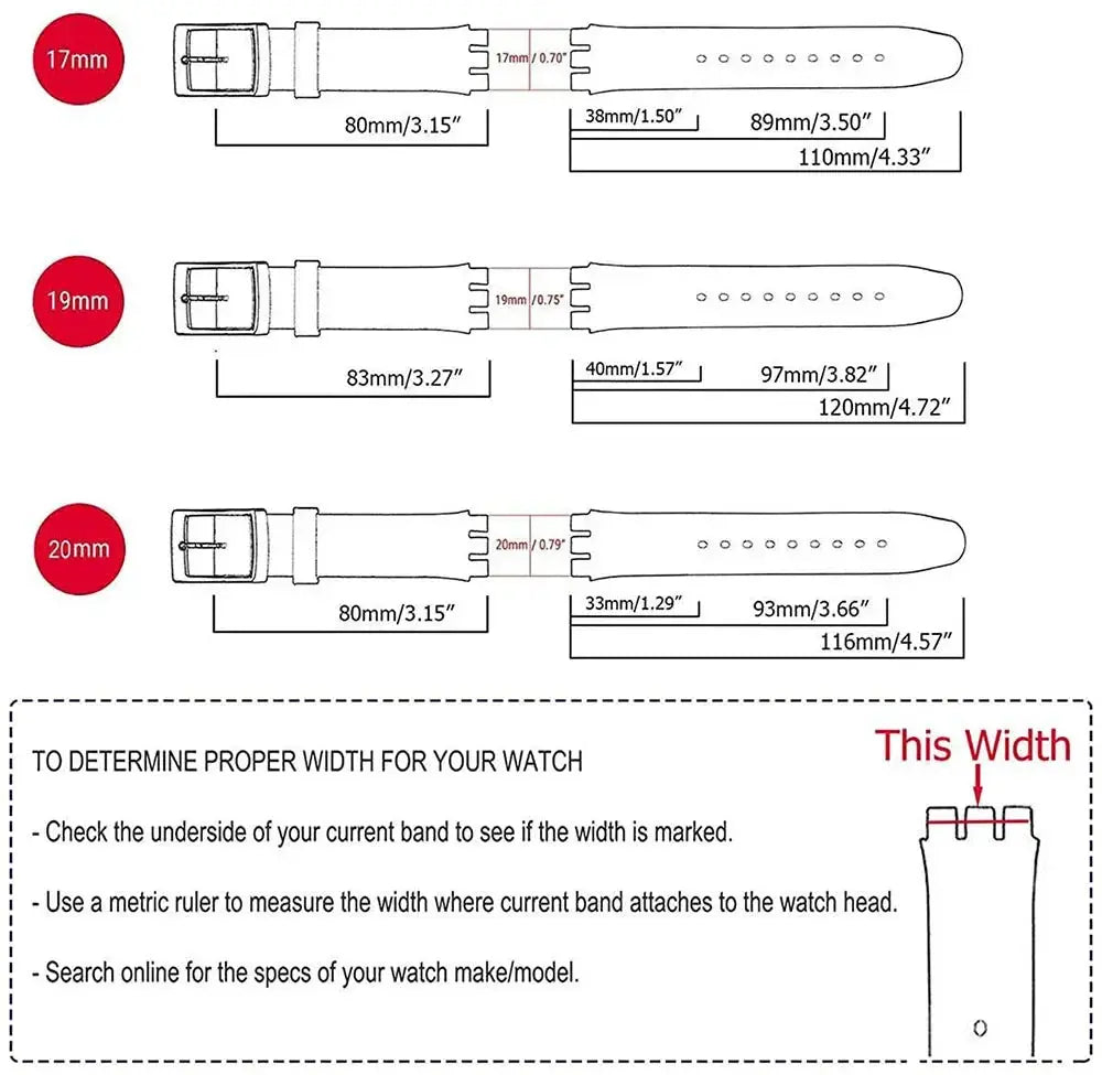 Simples Market 3-pack rubber watch bands for Swatch; soft silicone straps in 17mm, 19mm and 20mm sizes